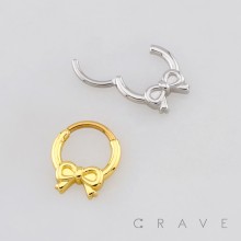 CUTE TEXTURED BOW RIBBON SEPTUM CLICKER RING 316L SURGICAL STEEL